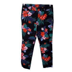 Old Navy Pixie Ankle Pants With Tropical Floral Design In Black Size 8